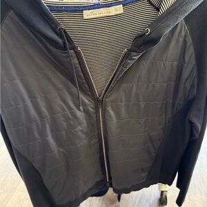 Peter Millar Navy Hooded Cardigan with striped lining